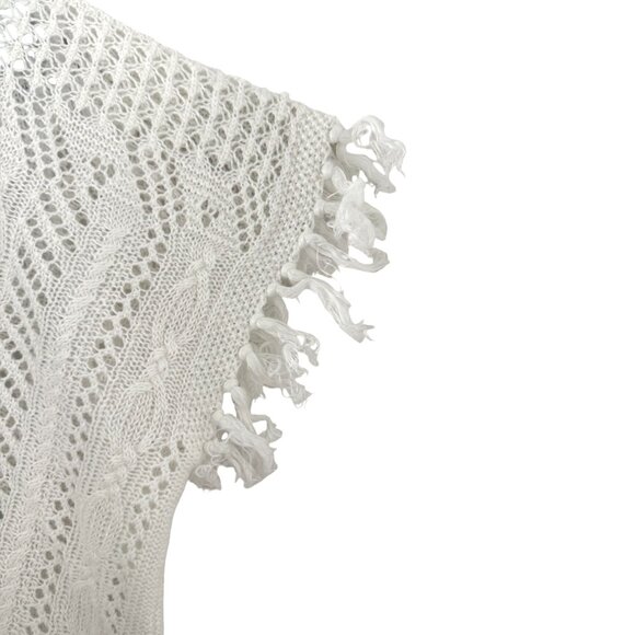 Polo Ralph Lauren Cropped Boxy Top Medium White‎ Linen Fringe Crochet TP-3481 - Picture 6 of 11